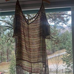 Ya Los Angeles V-Neck Sheer Blouse with Earthy Tones